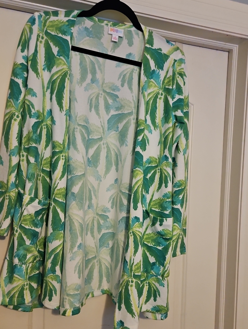 LuLaRoe Open-Front Blazer in Green Palm Print